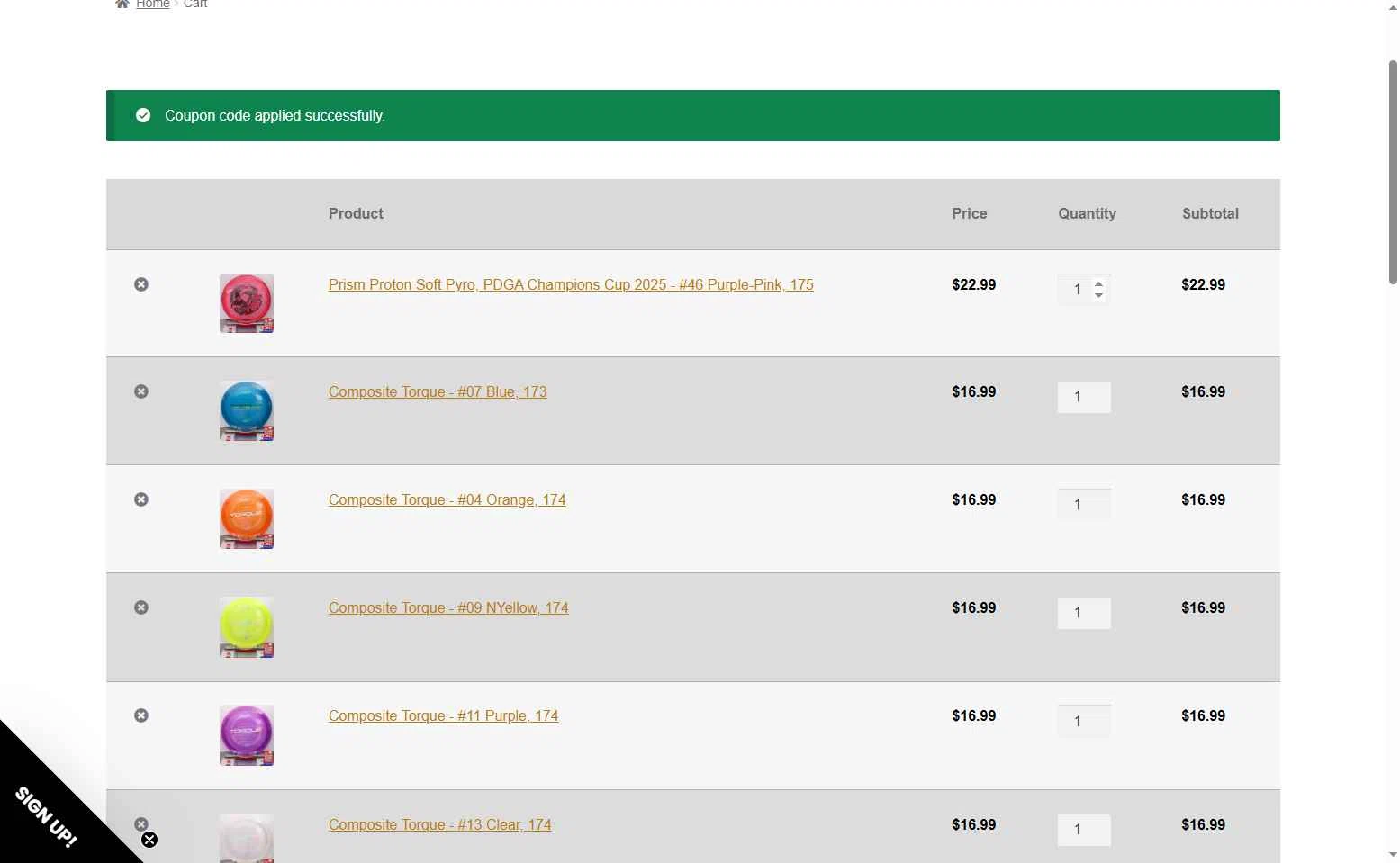 Marshall Street Disc Golf checkout page showing Marshall Street Disc Golf promo code box | Screenshot taken by SimplyCodes community member on Jul 16, 2025