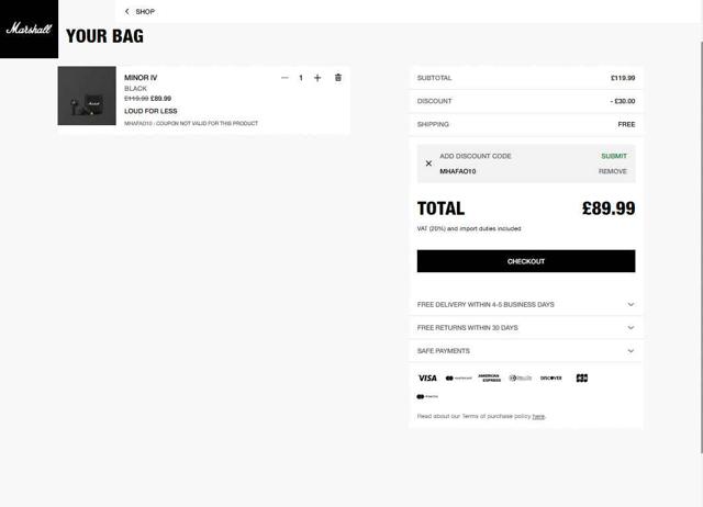 Marshall checkout page showing Marshall coupon code box | Screenshot taken by SimplyCodes community member on Sep 1, 2025