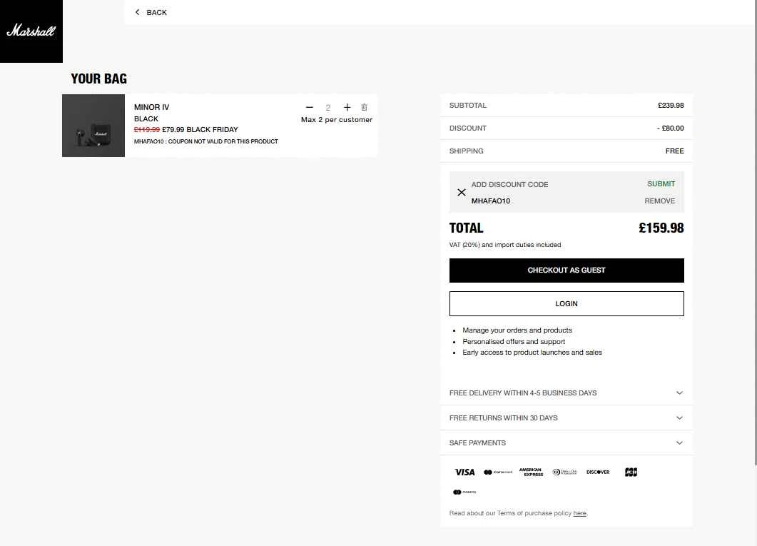 Marshall checkout page showing Marshall coupon code box | Screenshot taken by SimplyCodes community member on Nov 18, 2025