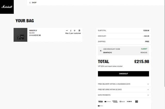 Marshall checkout page showing Marshall coupon code box | Screenshot taken by SimplyCodes community member on Jul 28, 2025