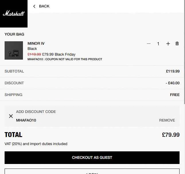 Marshall checkout page showing Marshall coupon code box | Screenshot taken by SimplyCodes community member on Nov 18, 2025