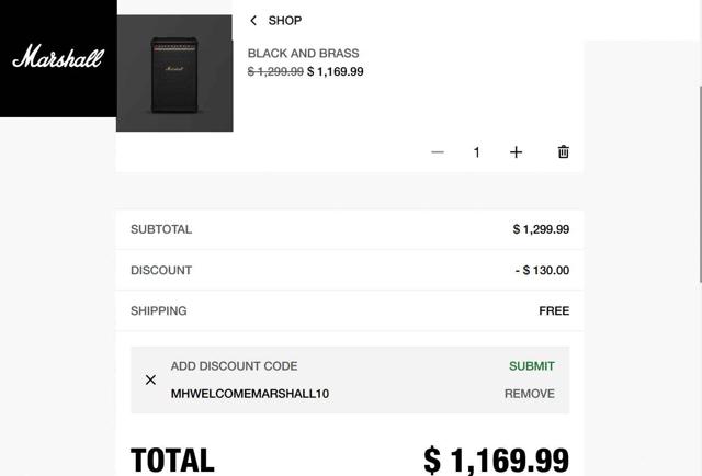Marshall checkout page showing Marshall coupon code box | Screenshot taken by SimplyCodes community member on Sep 9, 2025
