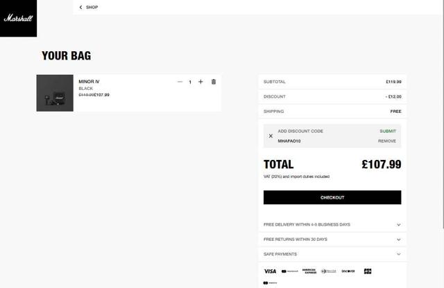 Marshall checkout page showing Marshall coupon code box | Screenshot taken by SimplyCodes community member on Aug 16, 2025