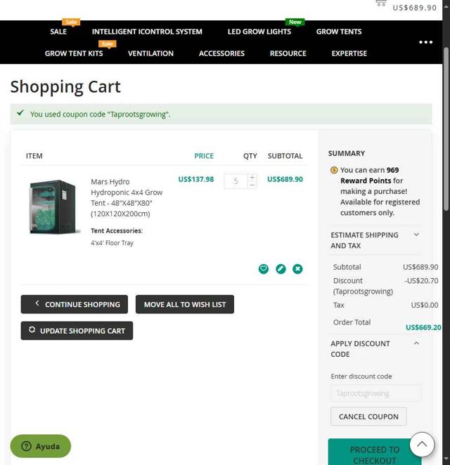 Mars Hydro checkout page showing Mars Hydro discount code box | Screenshot taken by SimplyCodes community member on Aug 26, 2025
