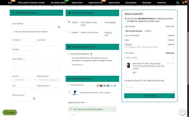 Mars Hydro checkout page showing Mars Hydro discount code box | Screenshot taken by SimplyCodes community member on Sep 1, 2025