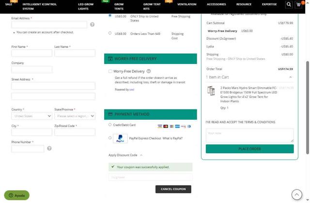Mars Hydro checkout page showing Mars Hydro discount code box | Screenshot taken by SimplyCodes community member on Sep 7, 2025
