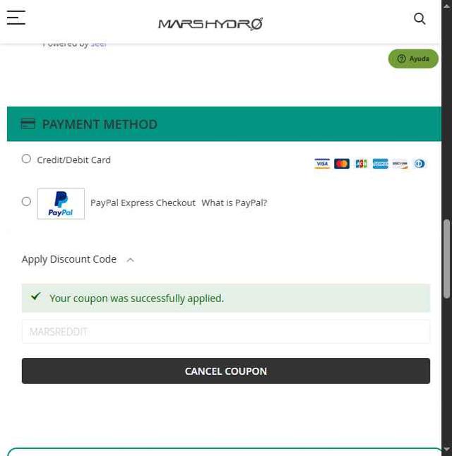 Mars Hydro checkout page showing Mars Hydro discount code box | Screenshot taken by SimplyCodes community member on Aug 11, 2025