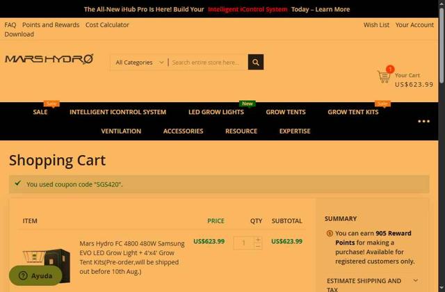 Mars Hydro checkout page showing Mars Hydro discount code box | Screenshot taken by SimplyCodes community member on Aug 3, 2025