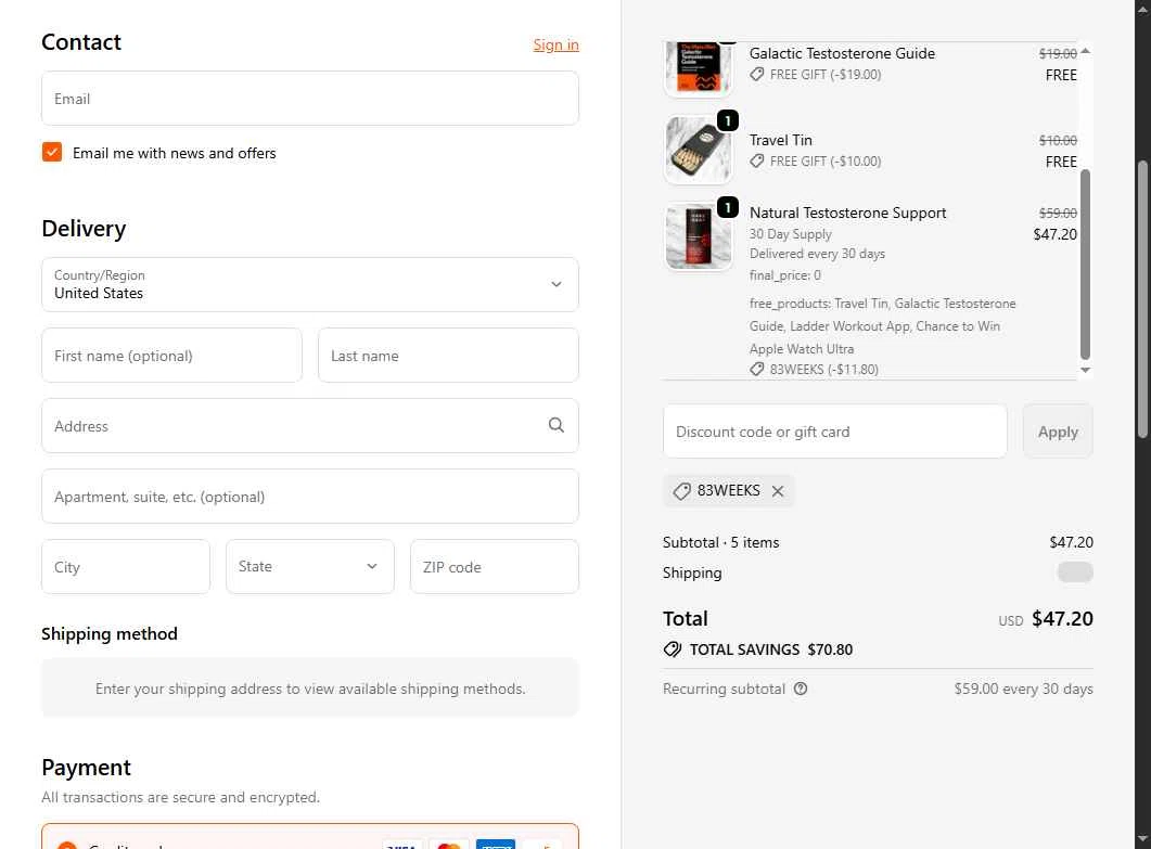 Mars Men checkout page showing Mars Men discount code box | Screenshot taken by SimplyCodes community member on Nov 19, 2025