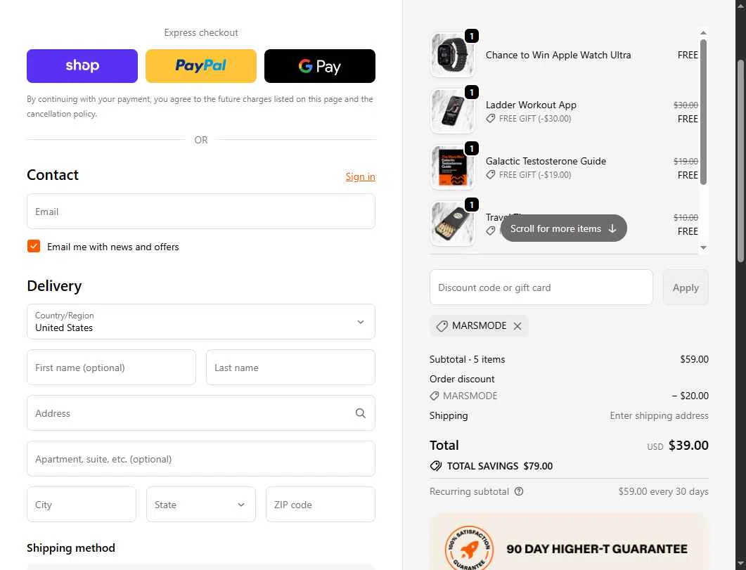 Mars Men checkout page showing Mars Men discount code box | Screenshot taken by SimplyCodes community member on Oct 18, 2025