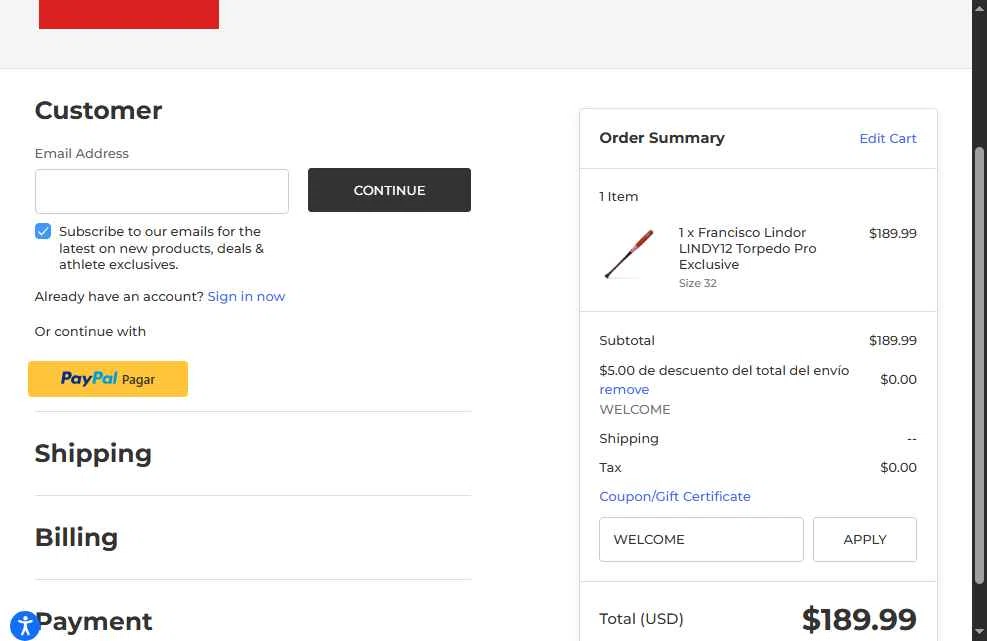 Marucci Sports checkout page showing Marucci Sports coupon code box | Screenshot taken by SimplyCodes community member on May 30, 2025