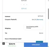 Flasha15 coupon verification screenshot