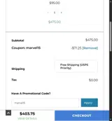 marvel15 coupon verification screenshot