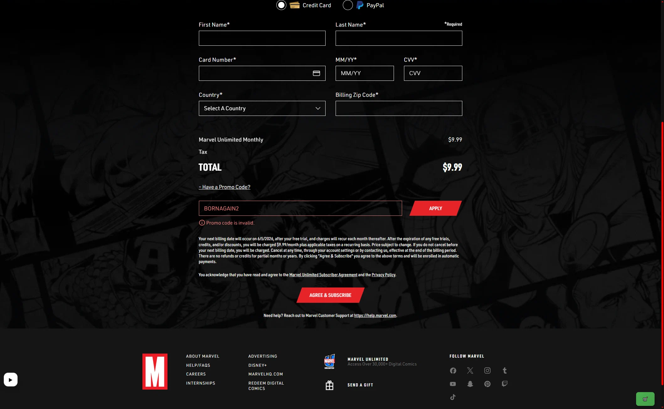 Verification screenshot for Get First Month for 2 Usd on Subscription at Marvel Unlimited Subscription at Marvel Unlimited - 39d ago