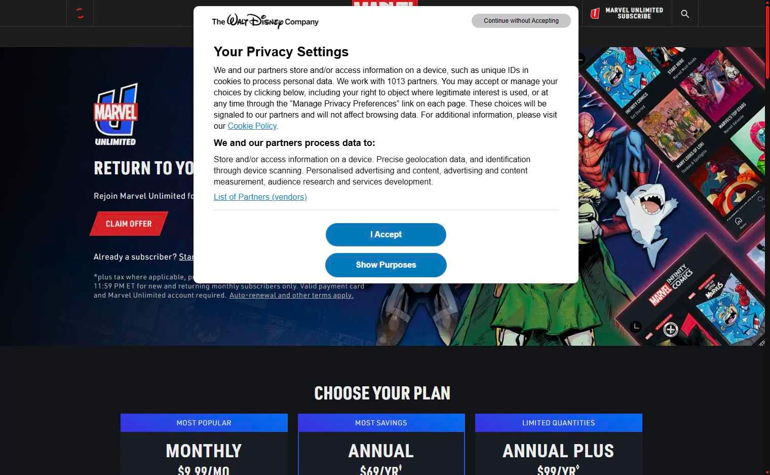 Verification screenshot for 50% Off Storewide at Marvel Unlimited - 12d ago