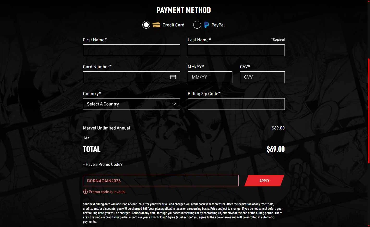 Verification screenshot for $8 Off Select Items at Marvel Unlimited - 2mo ago