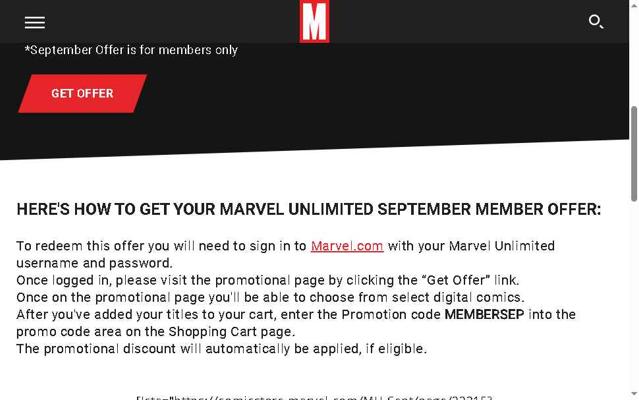 Marvel Unlimited checkout page showing Marvel Unlimited promo code box | Screenshot taken by SimplyCodes community member on Sep 15, 2025
