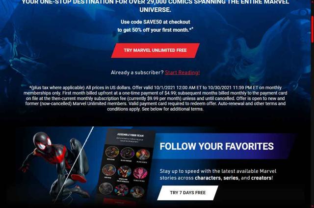 Marvel Unlimited checkout page showing Marvel Unlimited promo code box | Screenshot taken by SimplyCodes community member on Sep 25, 2025