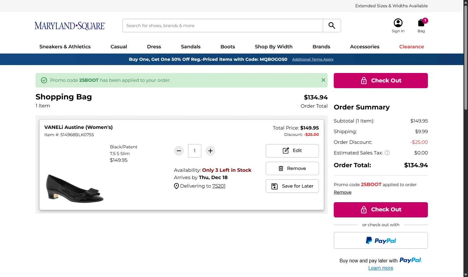 Maryland Square checkout page showing Maryland Square promo code box | Screenshot taken by SimplyCodes community member on Dec 13, 2025