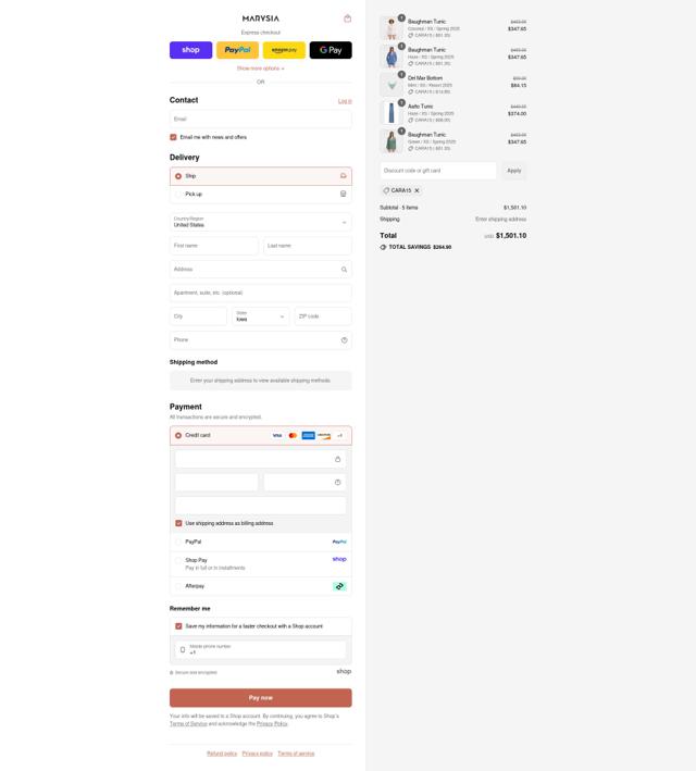 Marysia checkout page showing Marysia promo code box | Screenshot taken by SimplyCodes community member on Sep 6, 2025