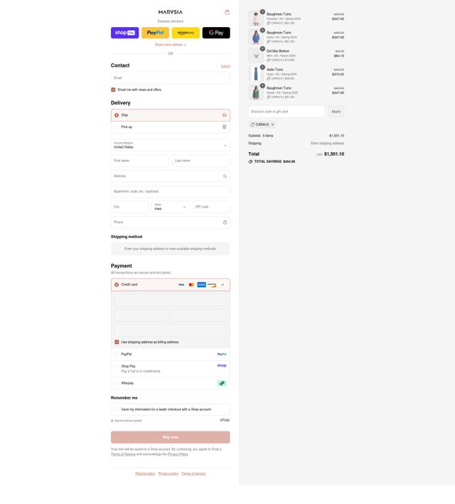 Marysia checkout page showing Marysia promo code box | Screenshot taken by SimplyCodes community member on Aug 24, 2025