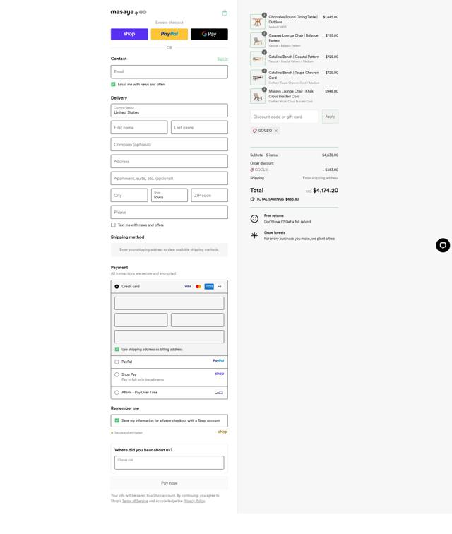 MasayaCo checkout page showing MasayaCo promo code box | Screenshot taken by SimplyCodes community member on Sep 12, 2025