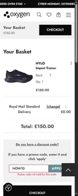 NOW10 coupon verification screenshot
