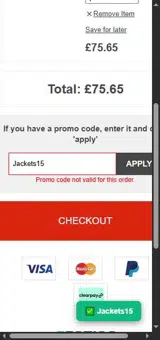 Jackets15 coupon verification screenshot