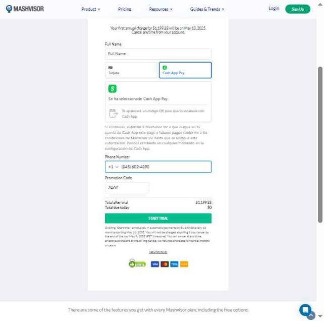Mashvisor checkout page showing Mashvisor promo code box | Screenshot taken by SimplyCodes community member on May 2, 2025