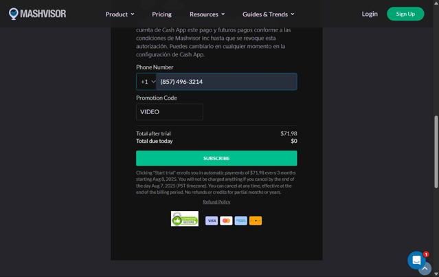 Mashvisor checkout page showing Mashvisor promo code box | Screenshot taken by SimplyCodes community member on Jul 31, 2025
