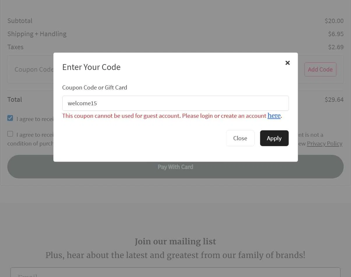 Mason + Grace Boutique checkout page showing Mason + Grace Boutique coupon code box | Screenshot taken by SimplyCodes community member on Dec 22, 2025