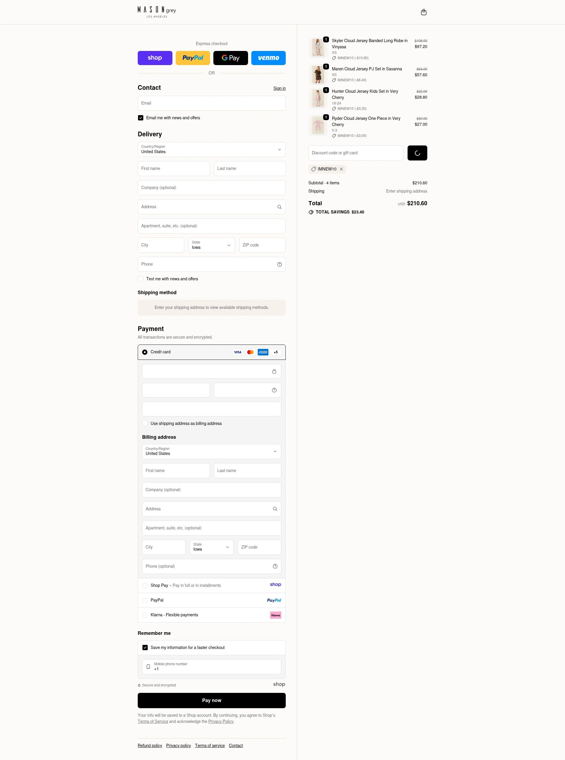 MASON GREY checkout page showing MASON GREY promo code box | Screenshot taken by SimplyCodes community member on Dec 25, 2025