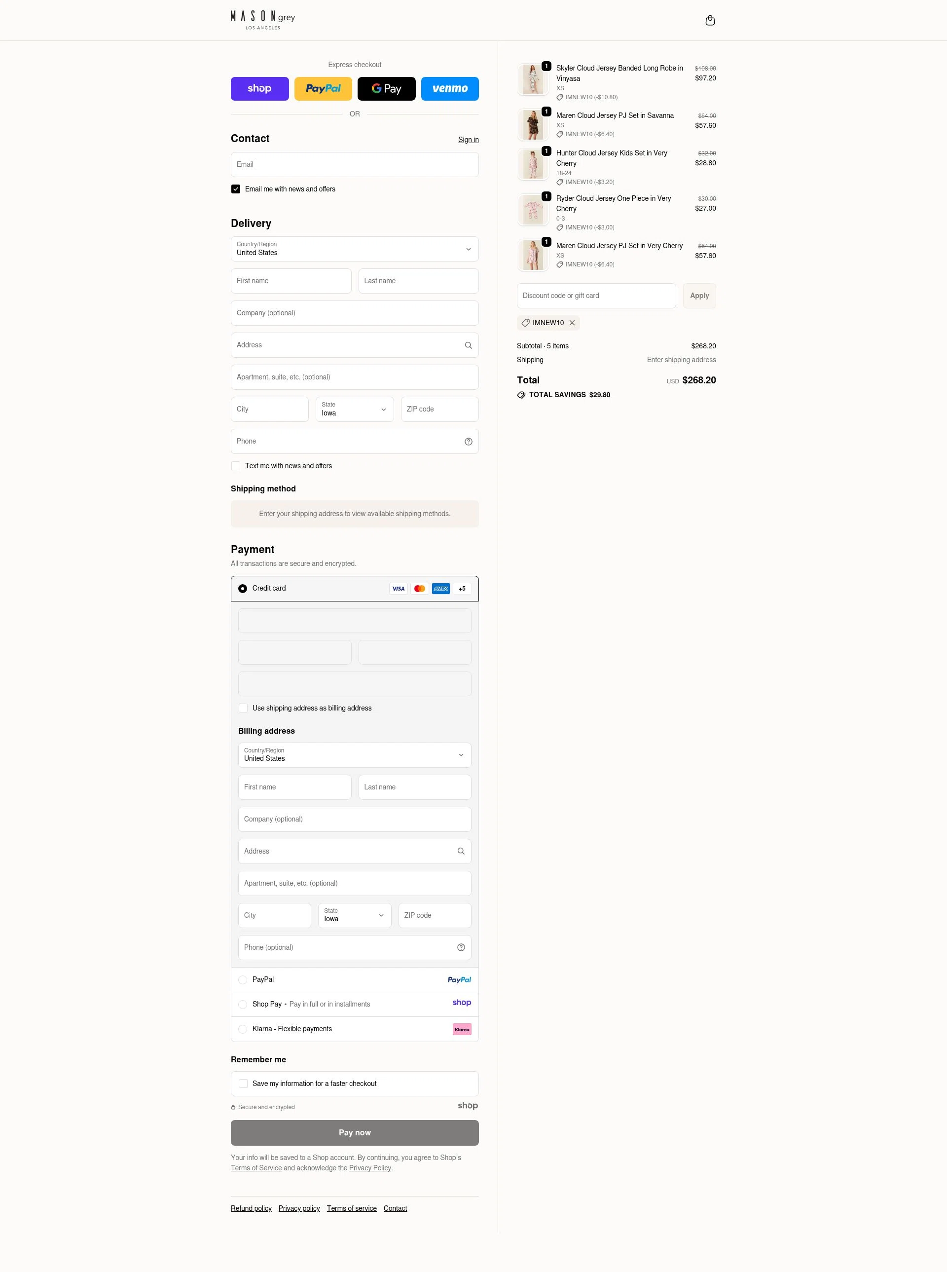 MASON GREY checkout page showing MASON GREY promo code box | Screenshot taken by SimplyCodes community member on Dec 12, 2025