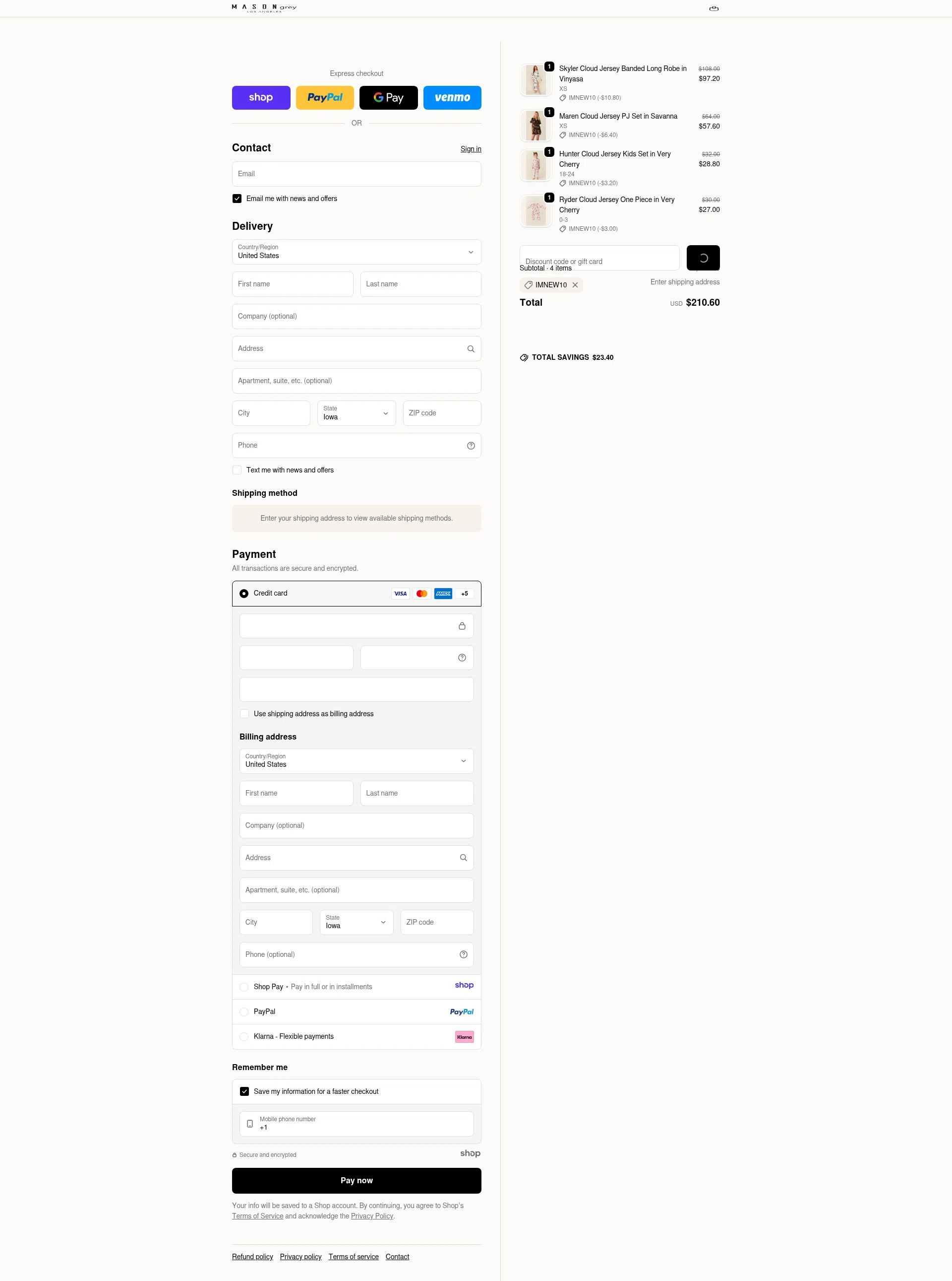 MASON GREY checkout page showing MASON GREY promo code box | Screenshot taken by SimplyCodes community member on Dec 30, 2025