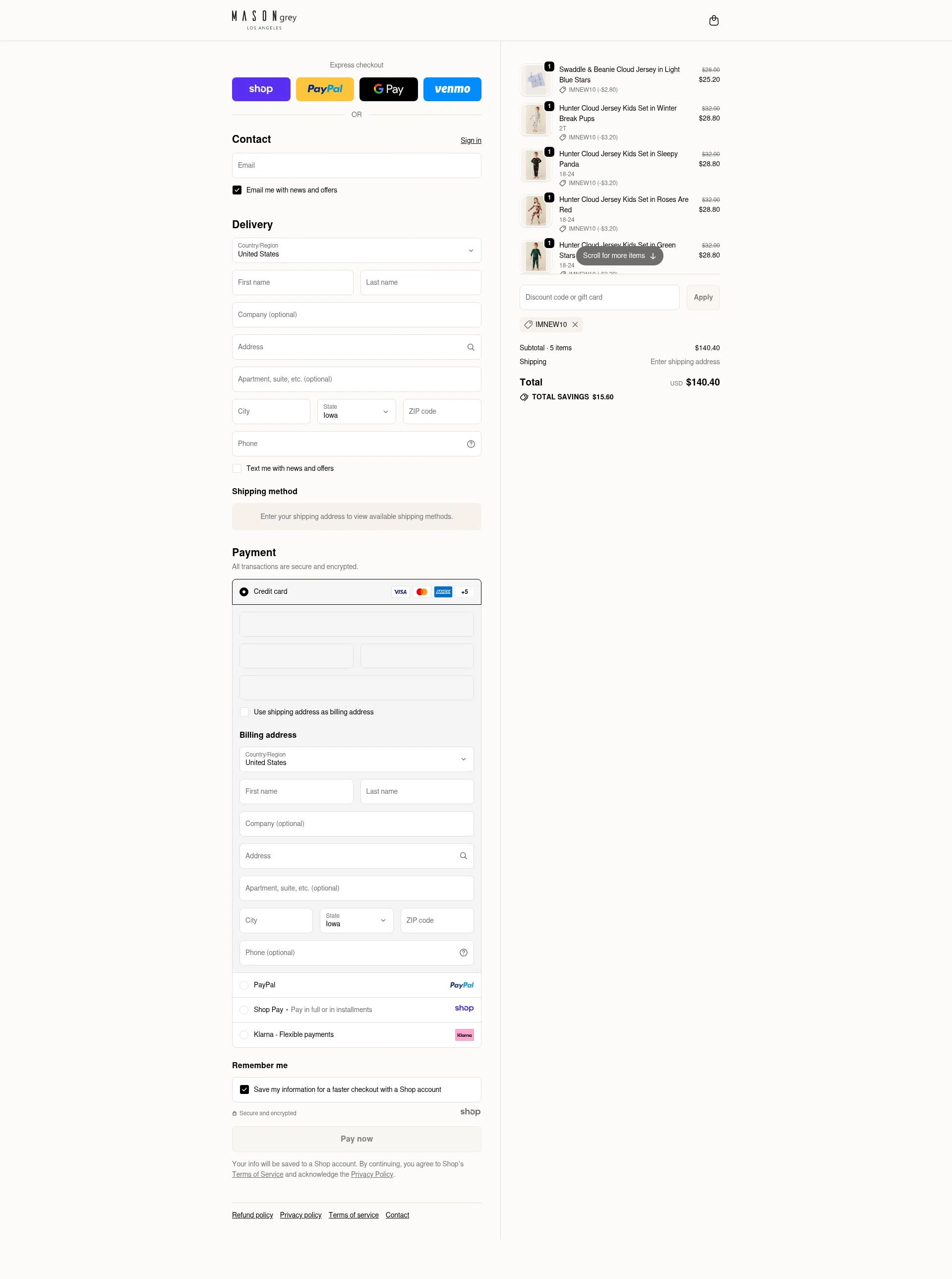 MASON GREY checkout page showing MASON GREY promo code box | Screenshot taken by SimplyCodes community member on Nov 11, 2025