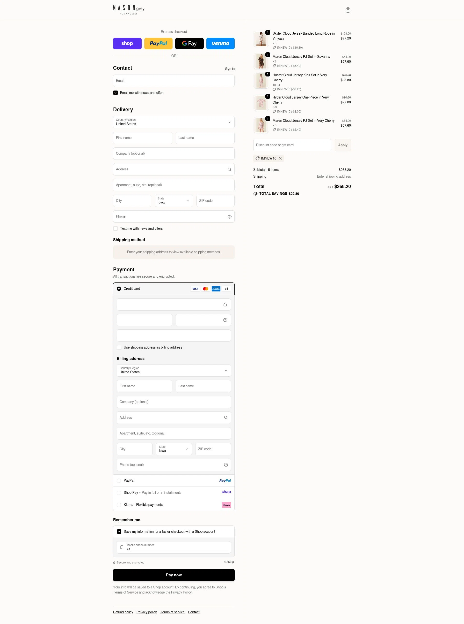 MASON GREY checkout page showing MASON GREY promo code box | Screenshot taken by SimplyCodes community member on Dec 7, 2025