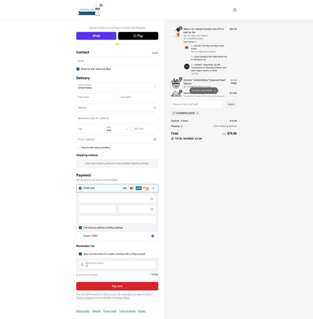 Mason Jar Lifestyle checkout page showing Mason Jar Lifestyle discount code box | Screenshot taken by SimplyCodes community member on Sep 4, 2025