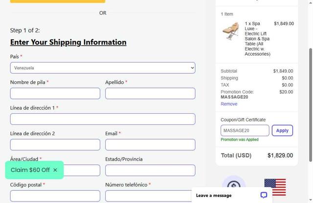Massage Tools checkout page showing Massage Tools coupon code box | Screenshot taken by SimplyCodes community member on Sep 11, 2025