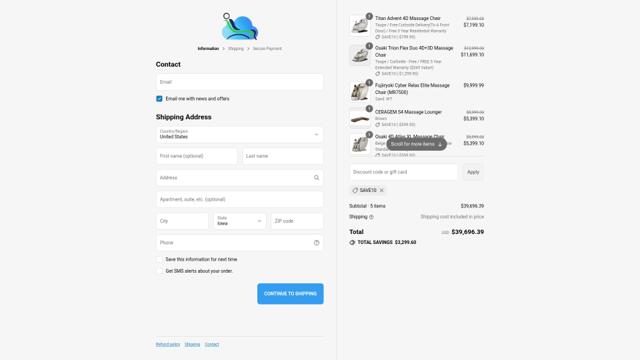 Massage Chair Heaven checkout page showing Massage Chair Heaven promo code box | Screenshot taken by SimplyCodes community member on Aug 21, 2025
