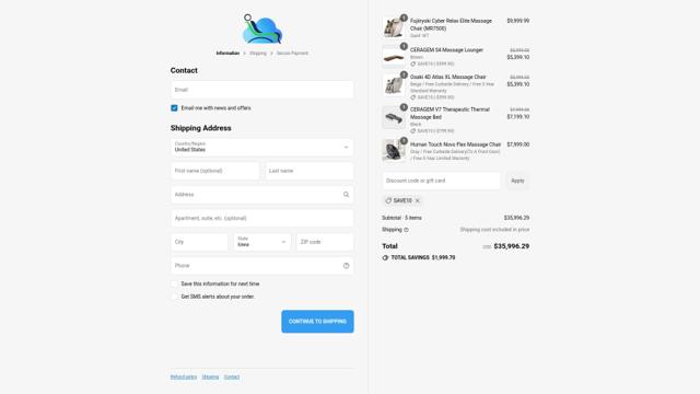 Massage Chair Heaven checkout page showing Massage Chair Heaven promo code box | Screenshot taken by SimplyCodes community member on Aug 15, 2025