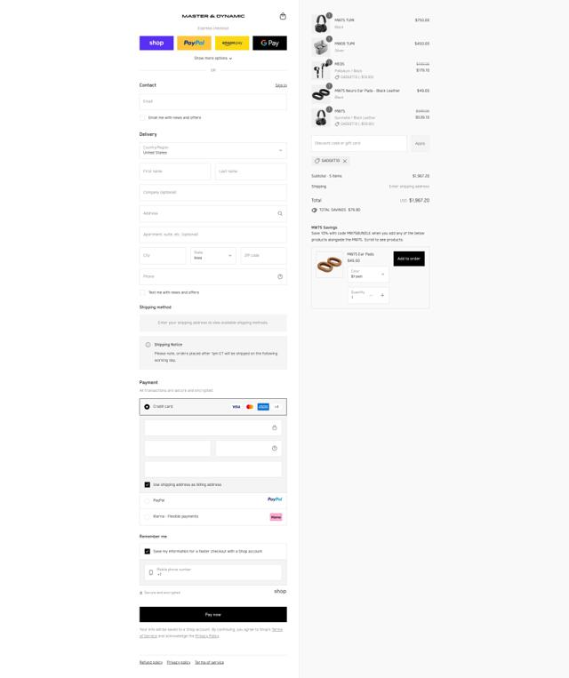 Master & Dynamic checkout page showing Master & Dynamic promo code box | Screenshot taken by SimplyCodes community member on Sep 16, 2025