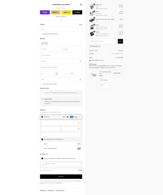 Master & Dynamic checkout page showing Master & Dynamic promo code box | Screenshot taken by SimplyCodes community member on Sep 8, 2025
