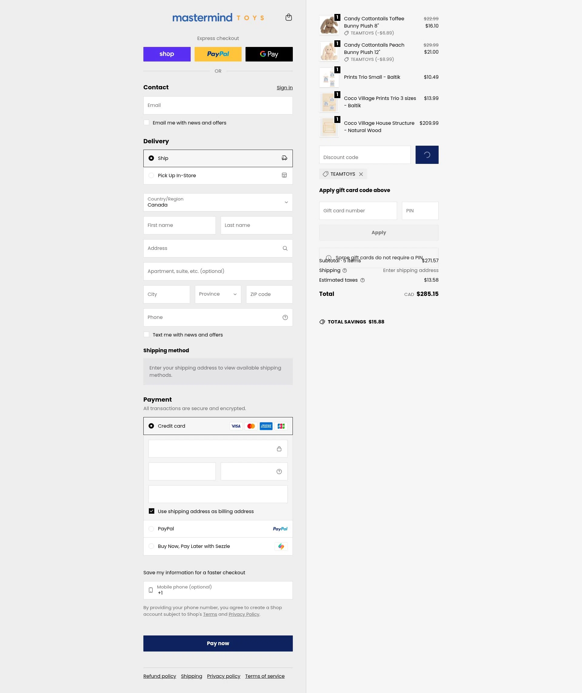 Mastermind Toys checkout page showing Mastermind Toys promo code box | Screenshot taken by SimplyCodes community member on Jan 31, 2026