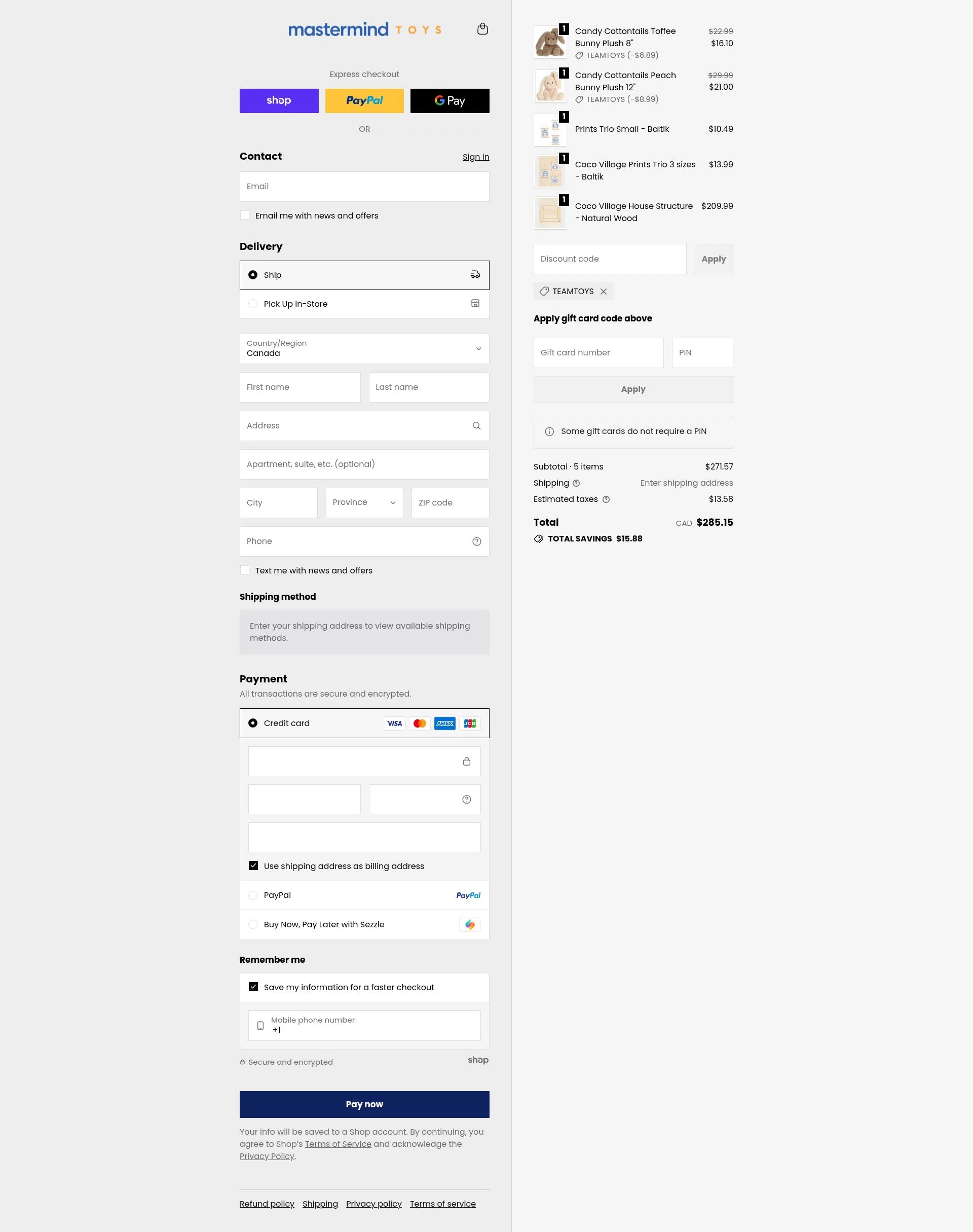 Mastermind Toys checkout page showing Mastermind Toys promo code box | Screenshot taken by SimplyCodes community member on Jan 26, 2026