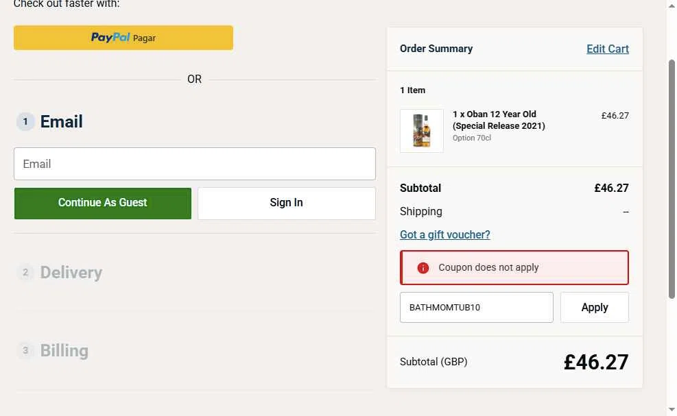 Master of Malt checkout page showing Master of Malt discount code box | Screenshot taken by SimplyCodes community member on Nov 27, 2025