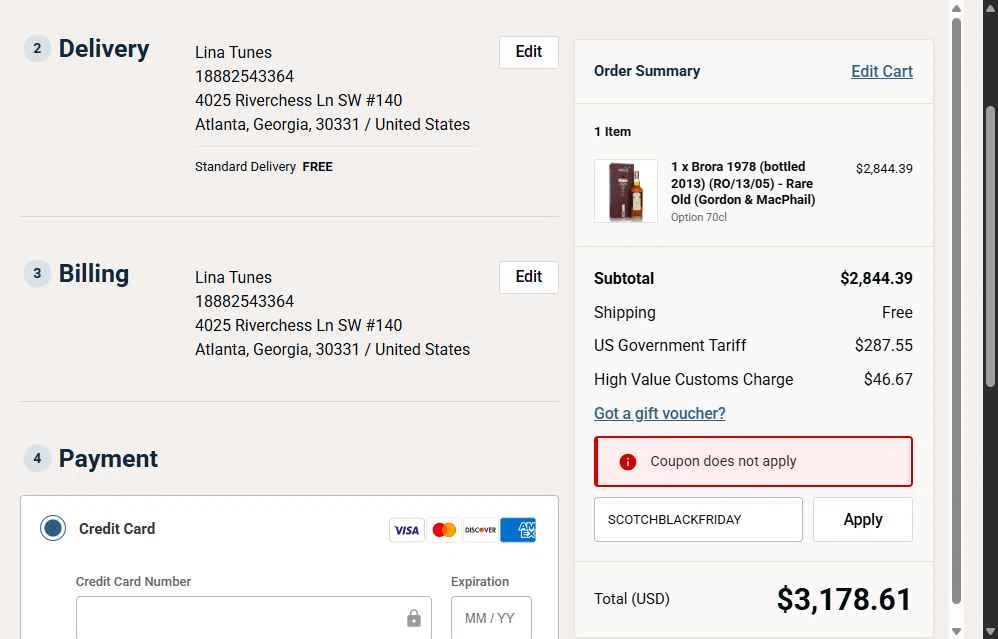 Master of Malt checkout page showing Master of Malt discount code box | Screenshot taken by SimplyCodes community member on Dec 8, 2025