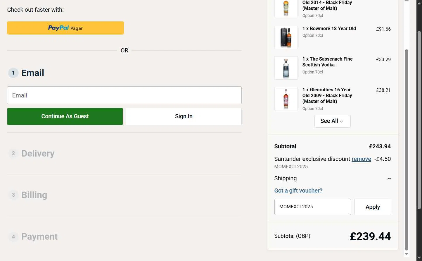 Master of Malt checkout page showing Master of Malt discount code box | Screenshot taken by SimplyCodes community member on Nov 27, 2025