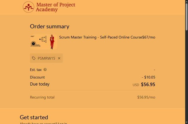 Master of Project Academy checkout page showing Master of Project Academy promo code box | Screenshot taken by SimplyCodes community member on Jul 12, 2025