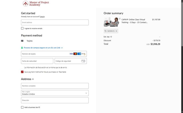 Master of Project Academy checkout page showing Master of Project Academy promo code box | Screenshot taken by SimplyCodes community member on May 14, 2025