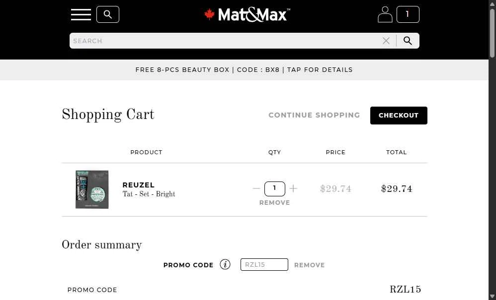 Mat&Max checkout page showing Mat&Max promo code box | Screenshot taken by SimplyCodes community member on Jan 13, 2026